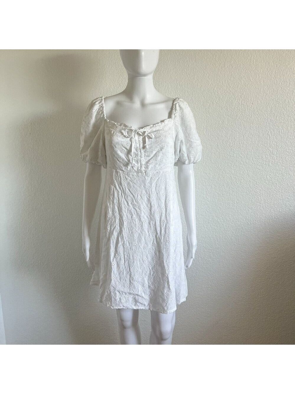 Beautiful Nomad Large White Cottagecore Coquette Puff Sleeve Eyelet Mini Dress